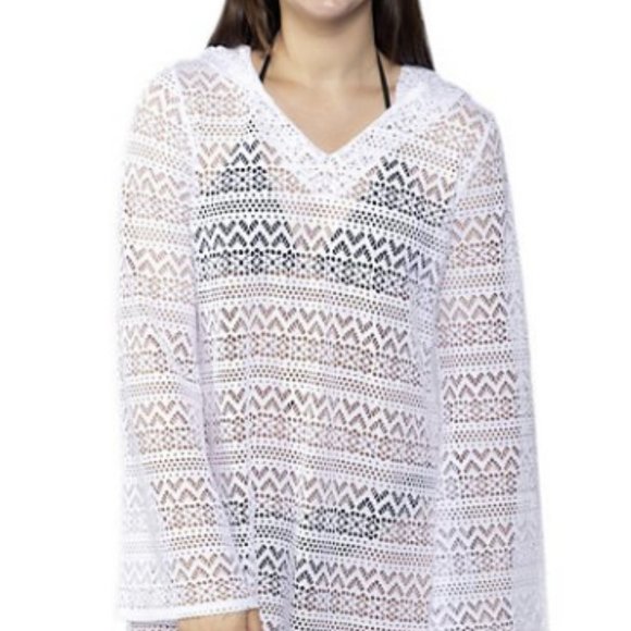 MIKEN SHEER CROCHET HOODED SWIM COVER UP SIZE M  #576 - Picture 1 of 4